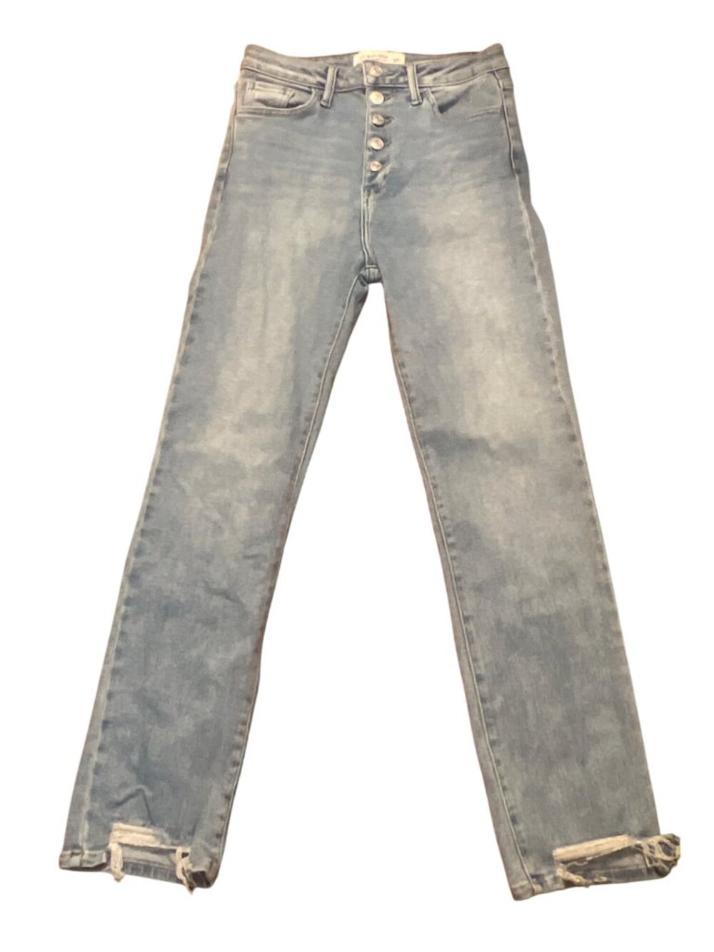 Just Black Denim High Rise Button Fly Skinny Jeans Distressed Made USA Sz 27